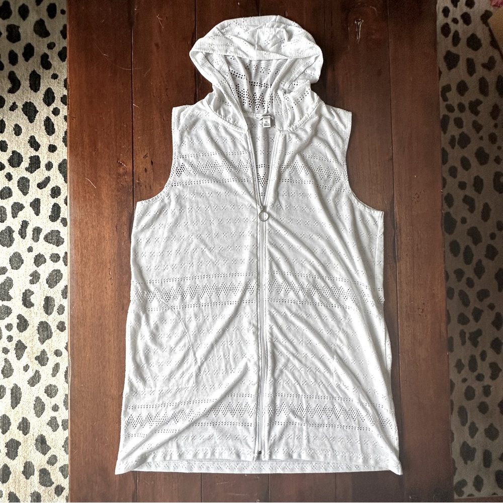 Croft & Barrow White Hooded Swim Cover-Up Vest XL – Lightweight Breezy Layer